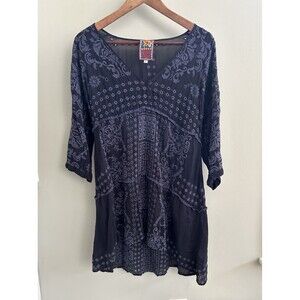 Johnny Was Womens Size Small Natt Georgette Tunic Navy Bohemian Embroidered